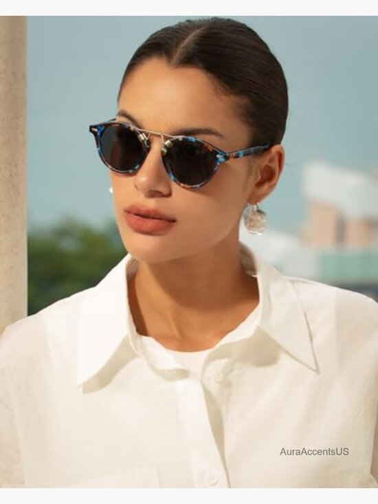 Vintage Round Double Bridge Sunglasses Polarized UV Protection Small Face